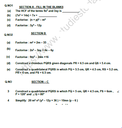 Cbse class 8 mathematics worksheet set h solved